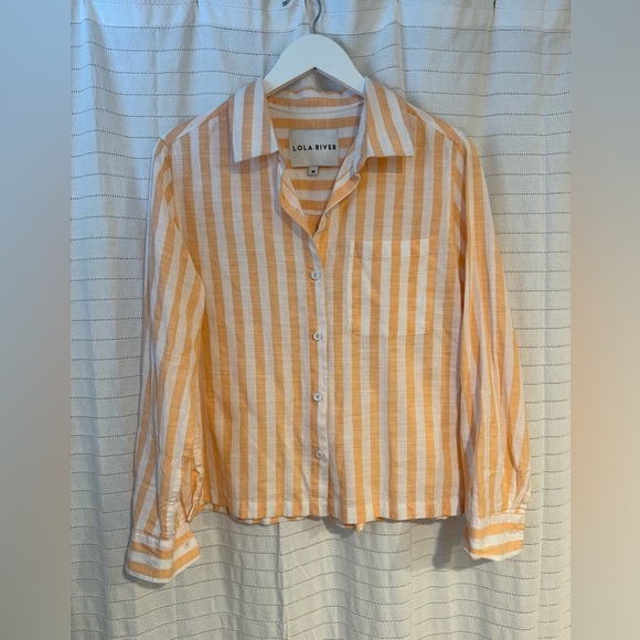 Lola River Tops - Lola River 100% Cotton Orange Sherbet Striped Button Down Beach Vacation Shirt
